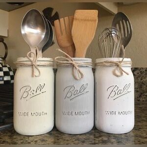 Ball White Mason Jar Utensil Holder Set